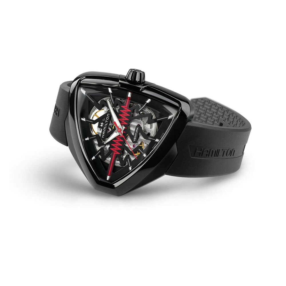 Hamilton Ventura Elvis 8- Skeleton Dial Black PVD Case Black Strap Watch image number 2