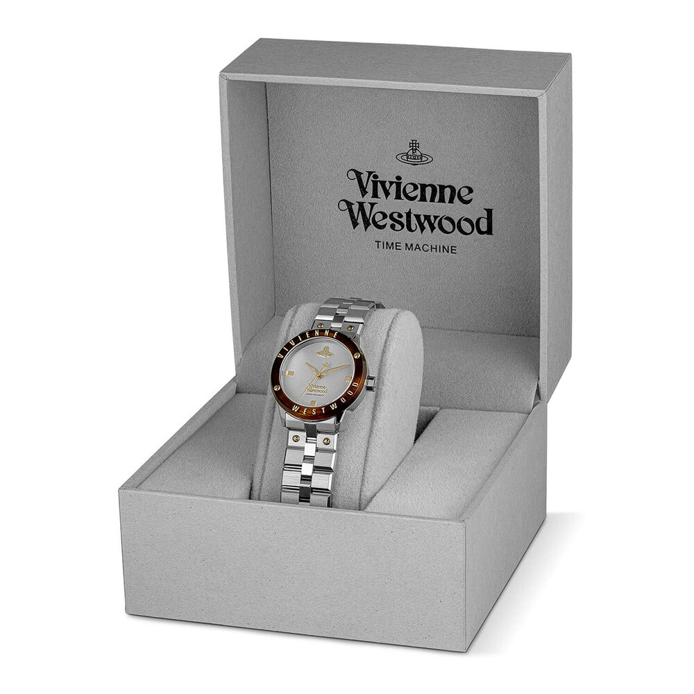 Vivienne Westwood Trellick 30mm Silver Dial Tortoiseshell Bezel Steel Bracelet Watch