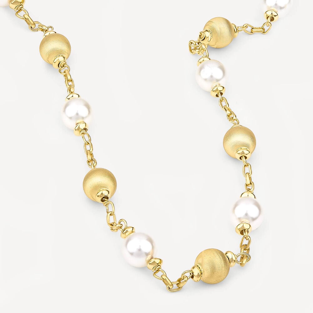 Yellow Gold Plated Sterling Silver Pearls & Matte Beads Necklets