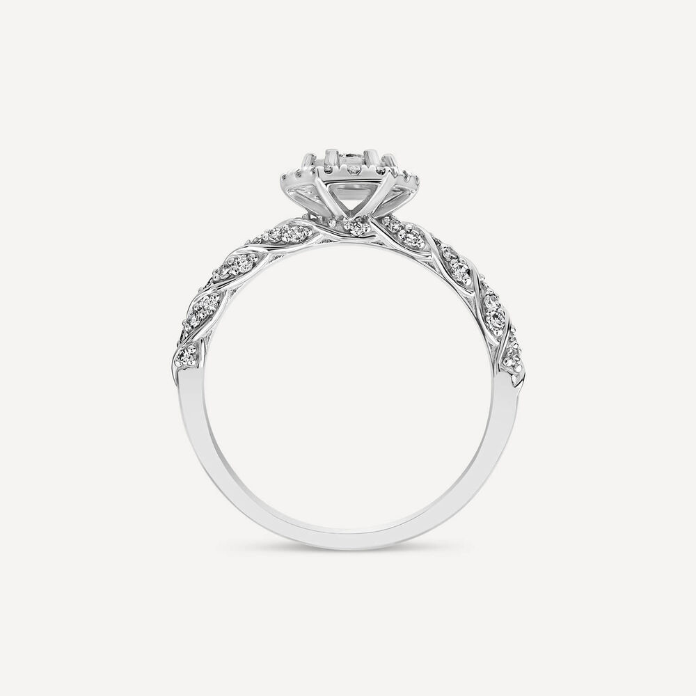 18ct White Gold Hexagon Halo Vintage 0.35ct Diamond Shoulders Ring image number 3