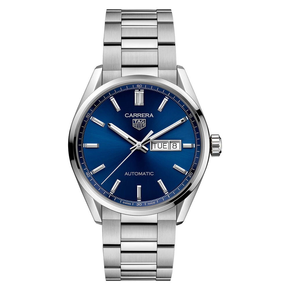 Pre-Owned TAG Heuer Carrera Day-Date 41mm Blue Dial Steel Bracelet Watch