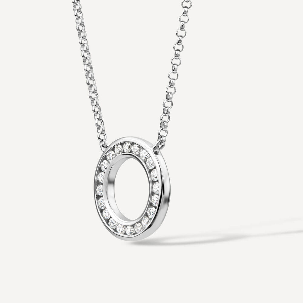 9ct White Gold 0.19ct Channel Diamond Circle Necklet image number 1