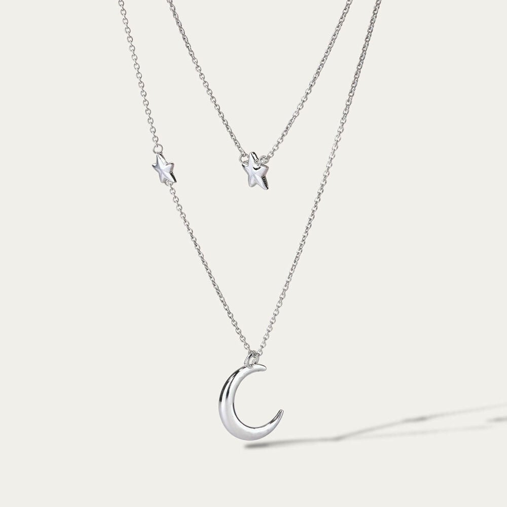 Sterling Silver Moon & Star Double Chain Necklet