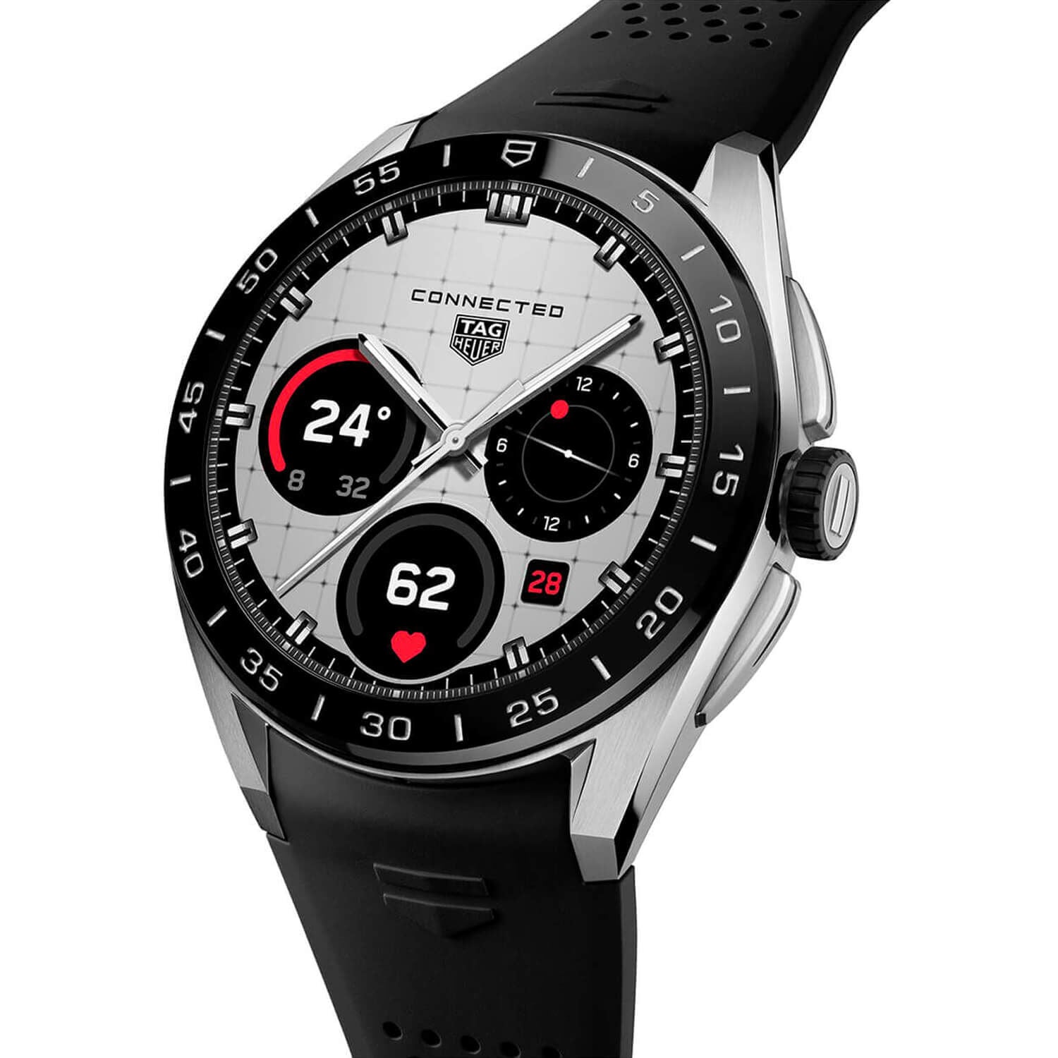 TAG Heuer E5 45MM ブラックレザーベルト TAG Heuer Connected Calibre E5 45mm Dial Black Strap Watch