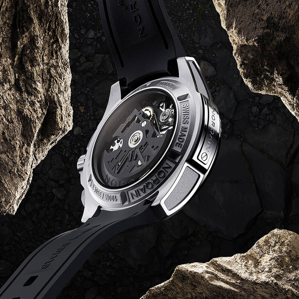 NORQAIN Independence Skeleton Chrono 42mm Dial Black Rubber Strap Watch image number 5