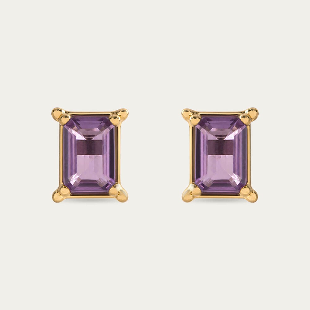 9ct Yellow Gold Rectangular Amethyst Stud Earrings