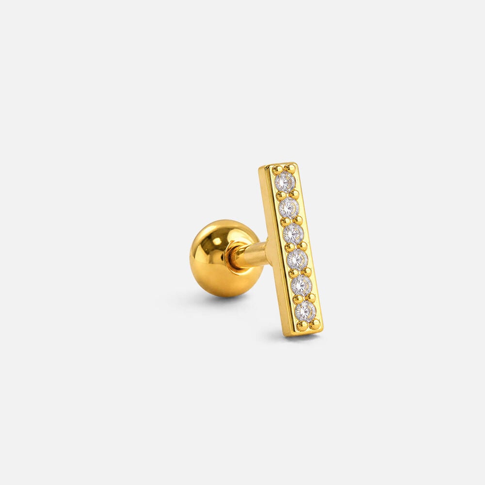 Yellow Gold Plated Vermeil Sterling Silver Cubic Zirconia Bar Single Stud Earring