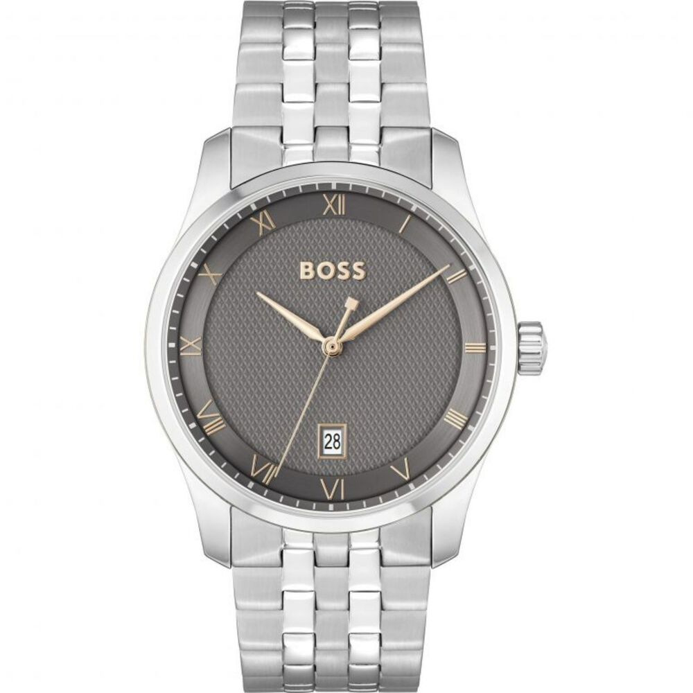 BOSS Principle 41mm Grey Dial 3 Hands Mesh Bracelet Watch
