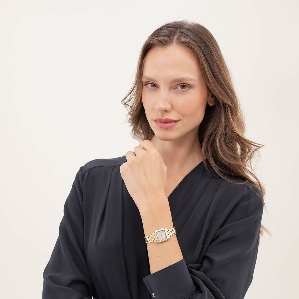 BOSS Mae Petite 22mm Square Silver Dial Gold Tone Steel Bracelet Watch image number 4