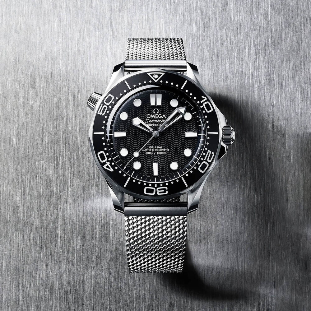 OMEGA Seamaster Diver 300M 42mm Black Dial Stainless Steel Mesh Bracelet Watch image number 2