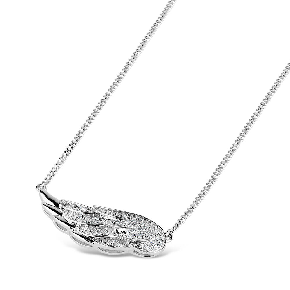9ct White Gold 0.10ct Diamond Wing Necklet image number 1