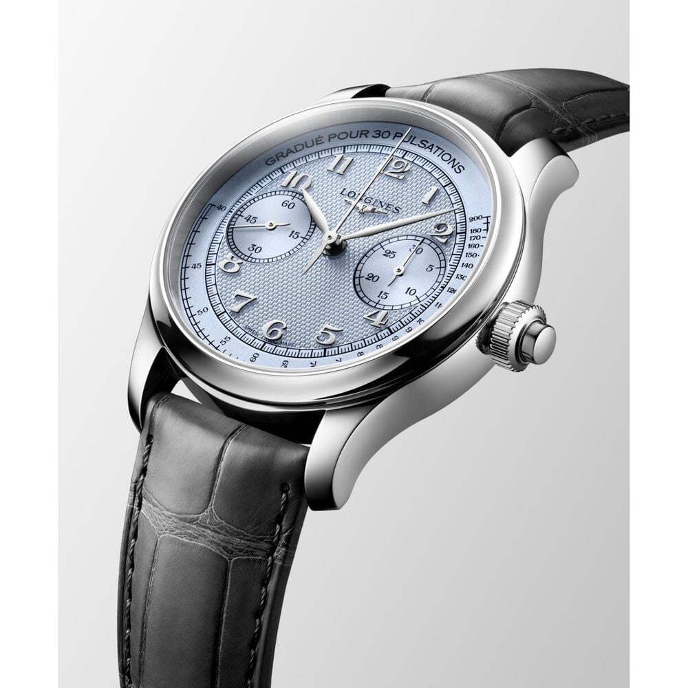 Longines Master Collection Chrono Moonphase 41mm Silver Barleycorn Dial Steel Bracelet Watch