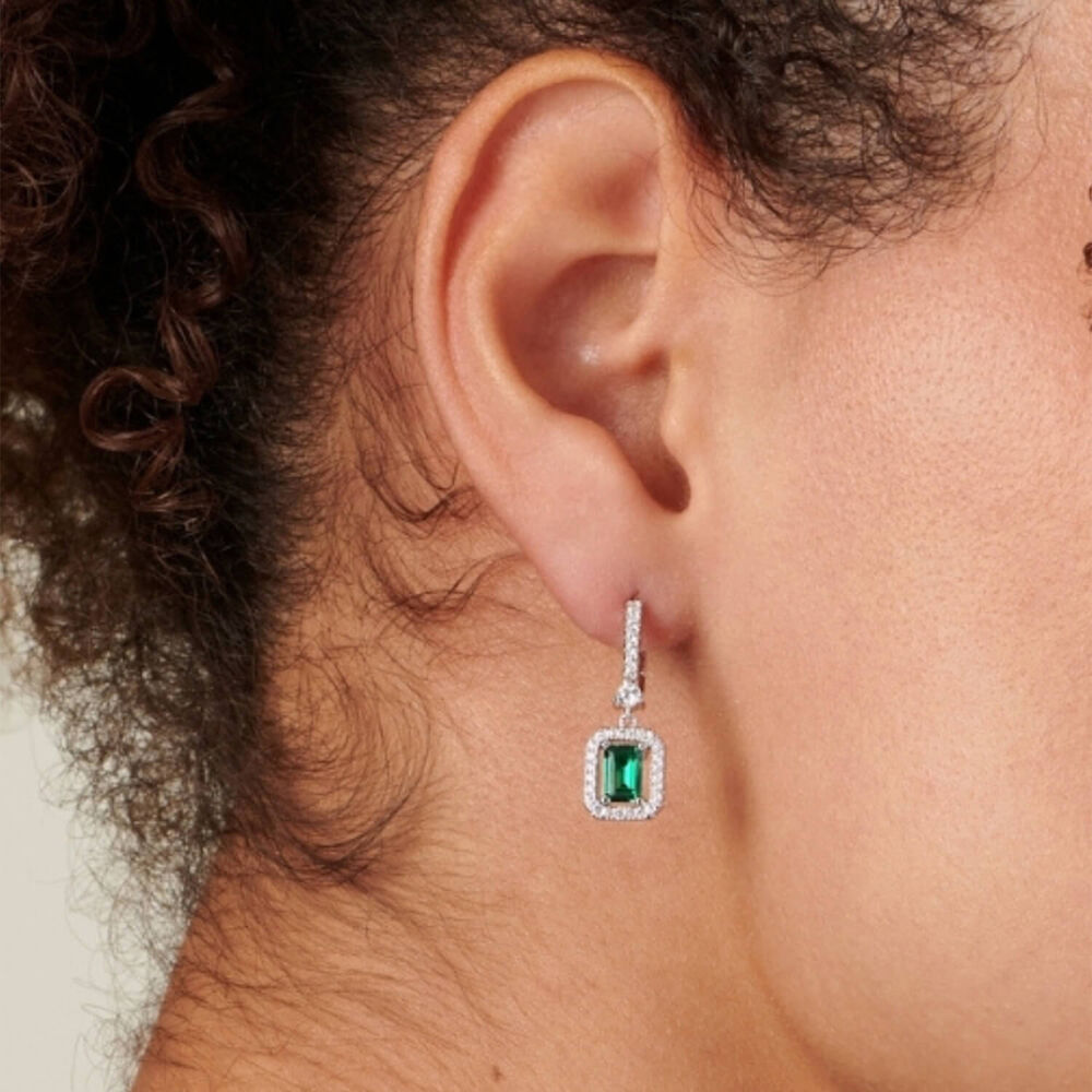 CARAT* London Silver Moxie Emerald Green Borderset Drop Earrings