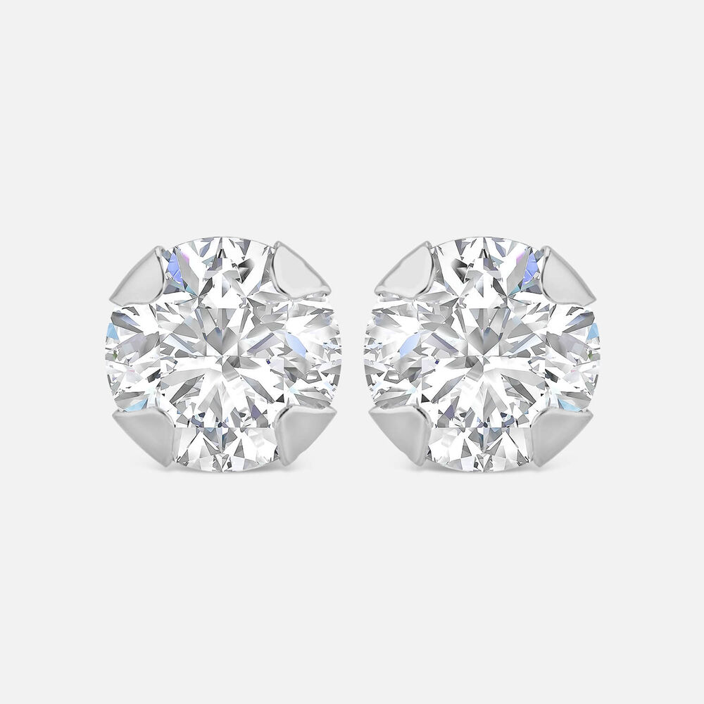 9ct White Gold 5mm Four Claw Cubic Zirconia Stud Earrings