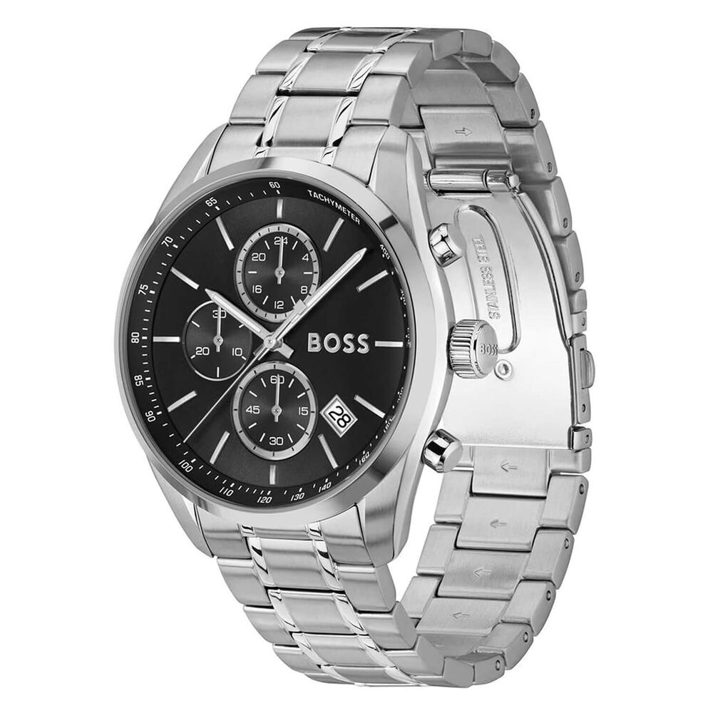BOSS Grand Prix 44mm Black Chronograph Dial Steel Bracelet Watch image number 1
