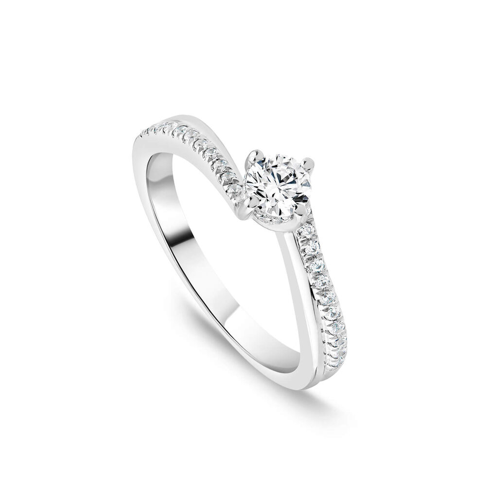 18ct White Gold 0.50ct Diamond NSEW Solitaire Twisted Pave Shoulders Ring