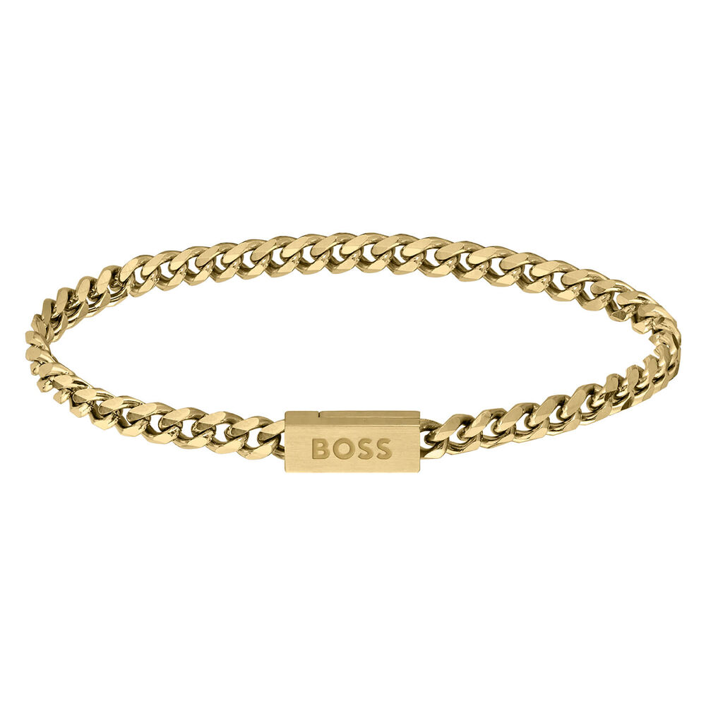 BOSS Yellow Gold Plated Link Mens Bracelet