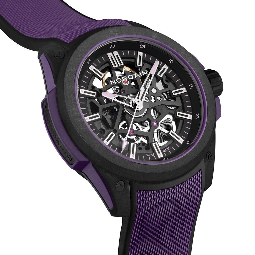 NORQAIN Wild ONE Skeleton 42mm Dial Purple Rubber Strap Watch image number 3