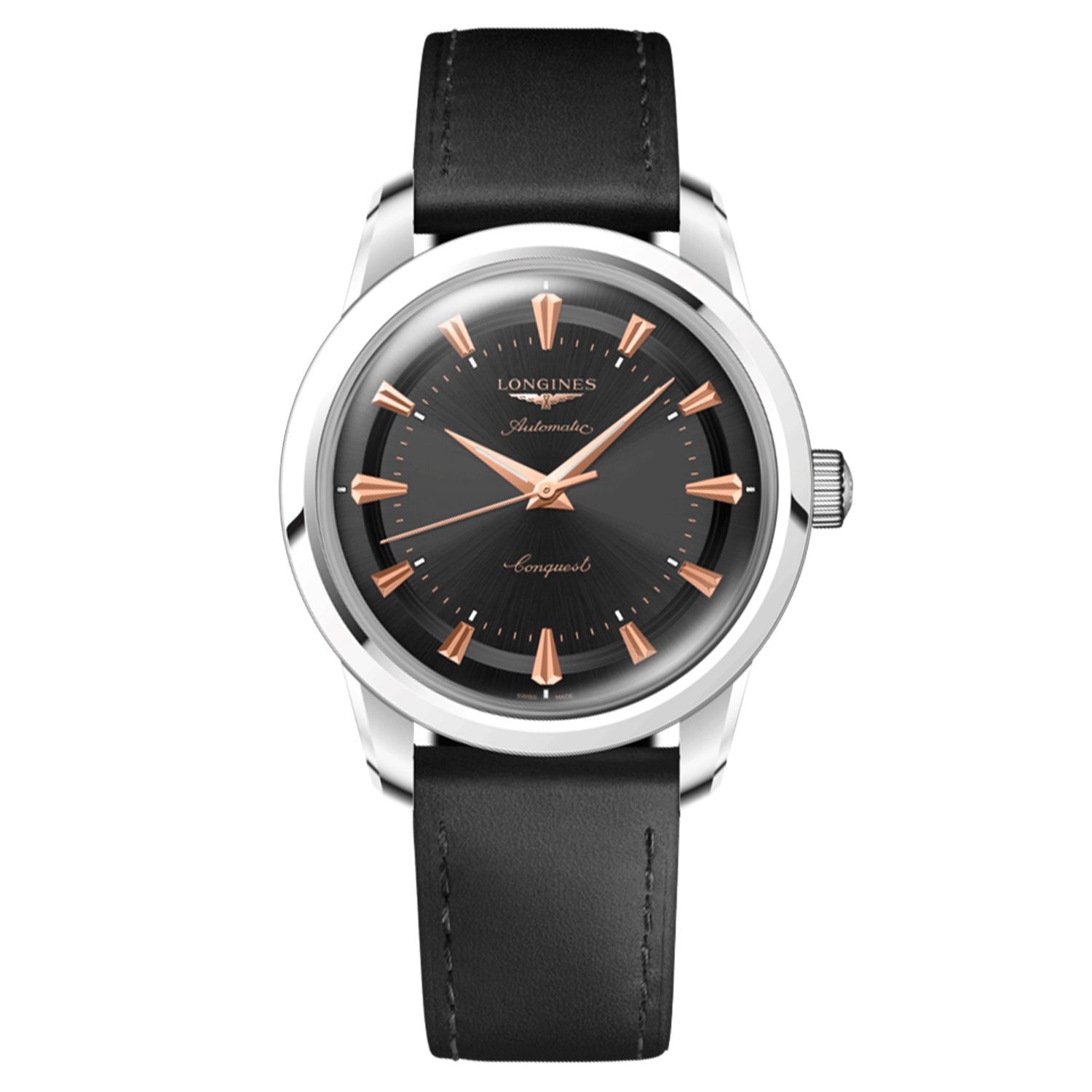 Longines black leather strap on sale