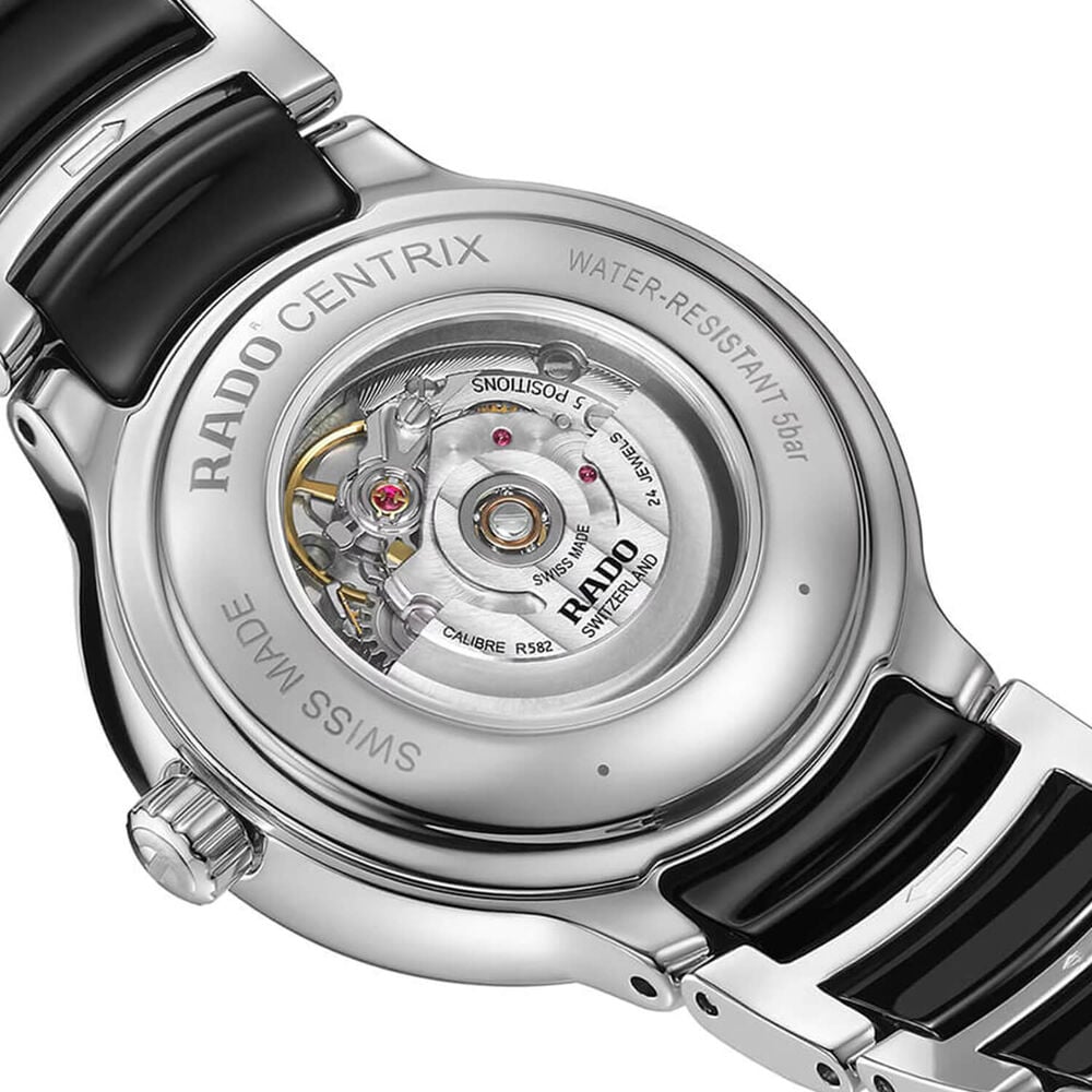 Rado Centrix 30.5mm Black Dial Duo Tone Steel & Ceramic Bracelet Watch image number 3