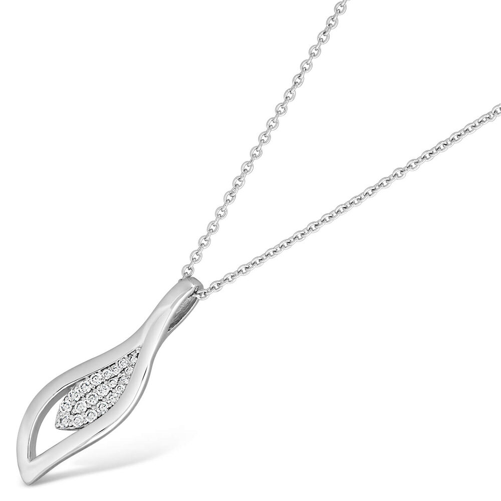 Sterling Silver Pave Cubic Zirconia Open Teardrop Pendant (Chain Included) image number 1