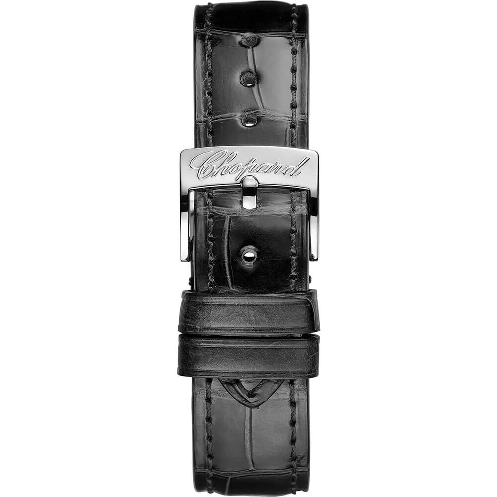 Chopard Happy Sports 36mm Silver Dial Dancing Diamonds Black Leather Strap Watch