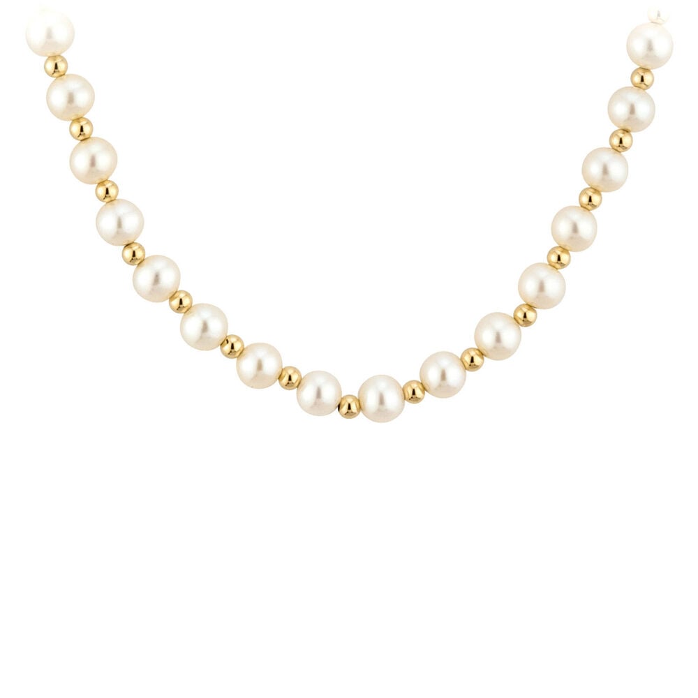 9ct gold freshwater cultured pearl and bead necklace