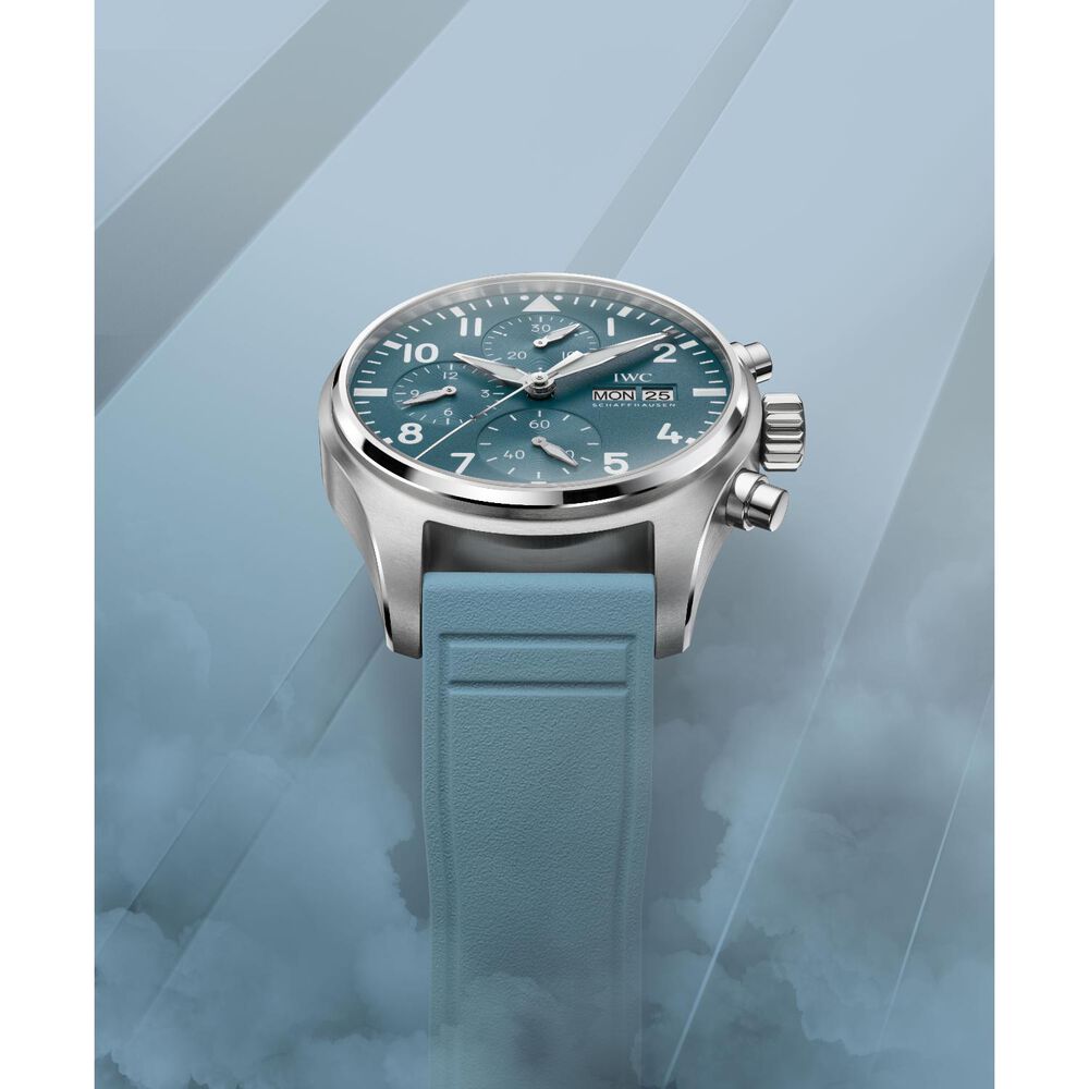 IWC Schaffhausen Pilot's Miramar Chronograph 41mm Blue Dial Steel Case Rubber Strap Watch image number 8