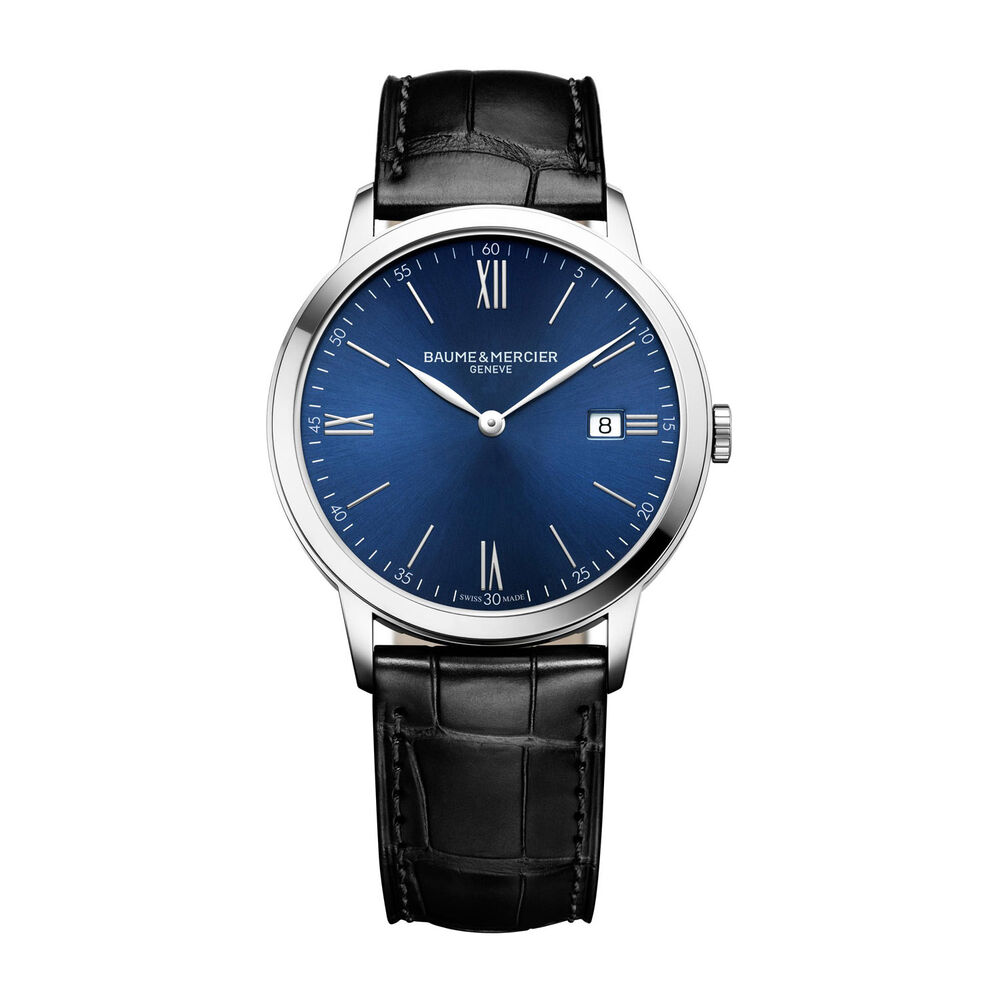 Baume & Mercier Classima Blue Dial Black Leather Men's Watch image number 0