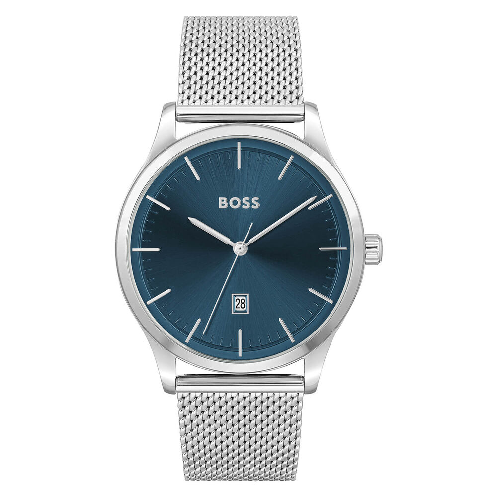 BOSS Reason 43mm Blue Dial Stainless Steel Mesh Bracelet Watch & Bracelet Set image number 1
