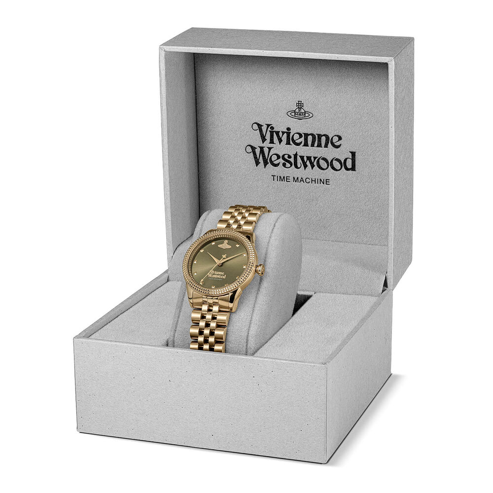 Vivienne Westwood Little Seymour 32mm Olive Green Dial Gold Steel Bracelet Watch image number 6