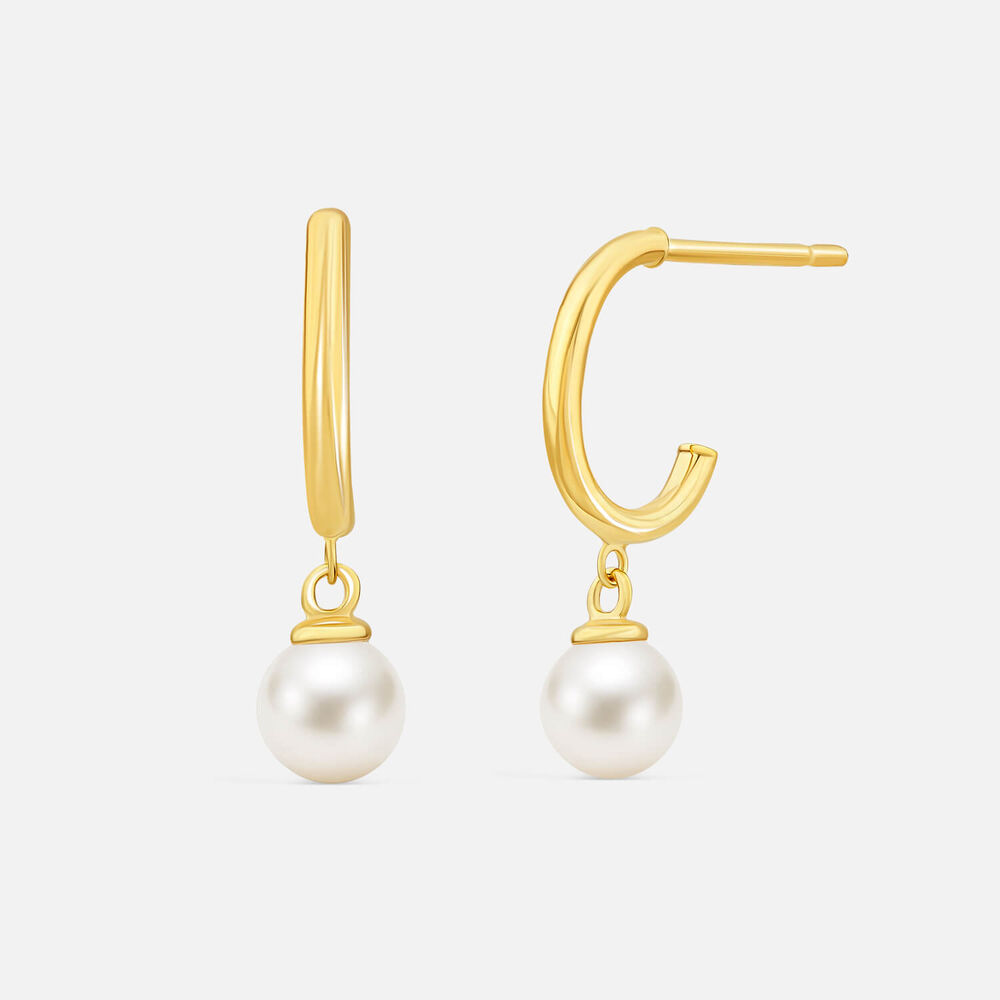 9ct Yellow Gold Hoop Pearl Drop Earrings