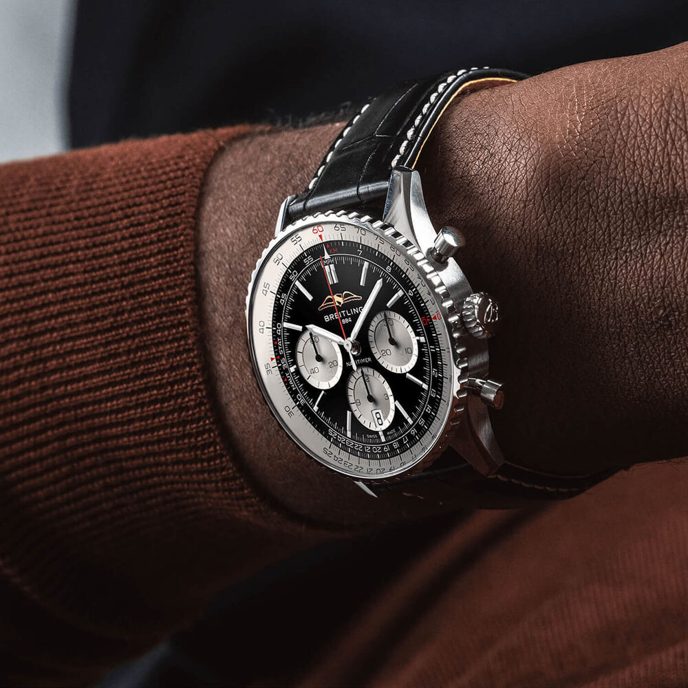 Breitling Navitimer B01 Chronograph 43 Black Dial Silver Details Black Strap Watch image number 4