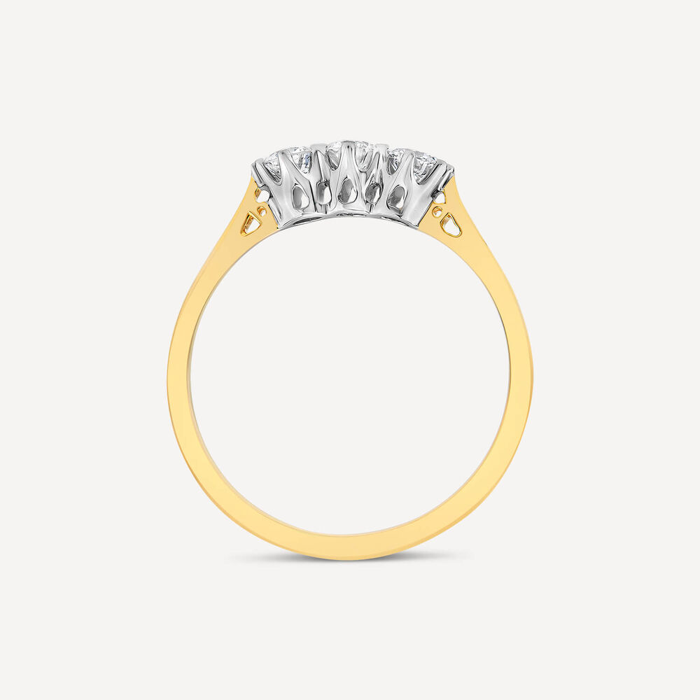 18ct Yellow Gold Three Stones 0.50ct Claw Set Diamond Ring image number 3