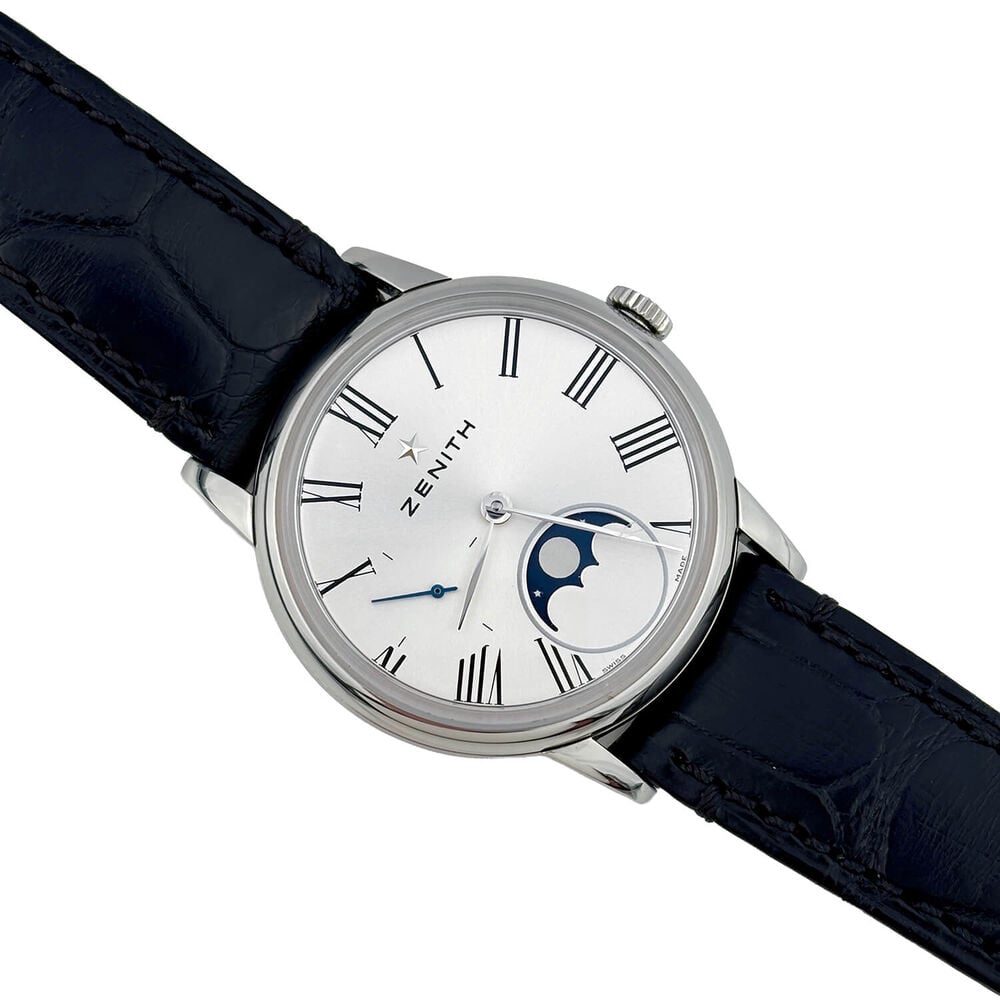 Pre-Owned Zenith Elite Moonphase 33mm Silver Dial Black Leather Strap Watch