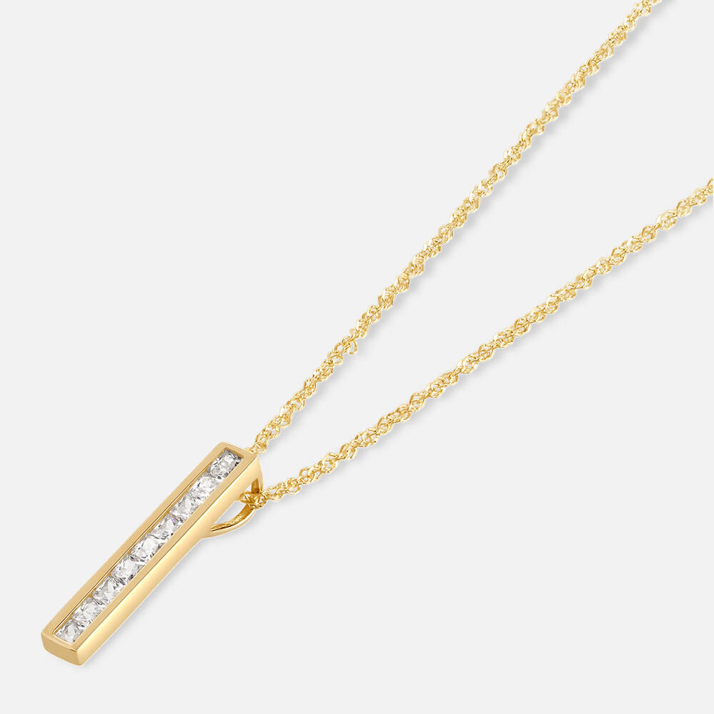 9ct Yellow Gold Channel Set Cubic Zirconia Bar Pendant (Chain Included)