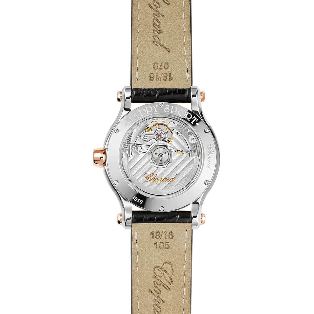 Chopard Happy Sports 36mm Silver Dial Dancing Diamonds Black Leather Strap Watch