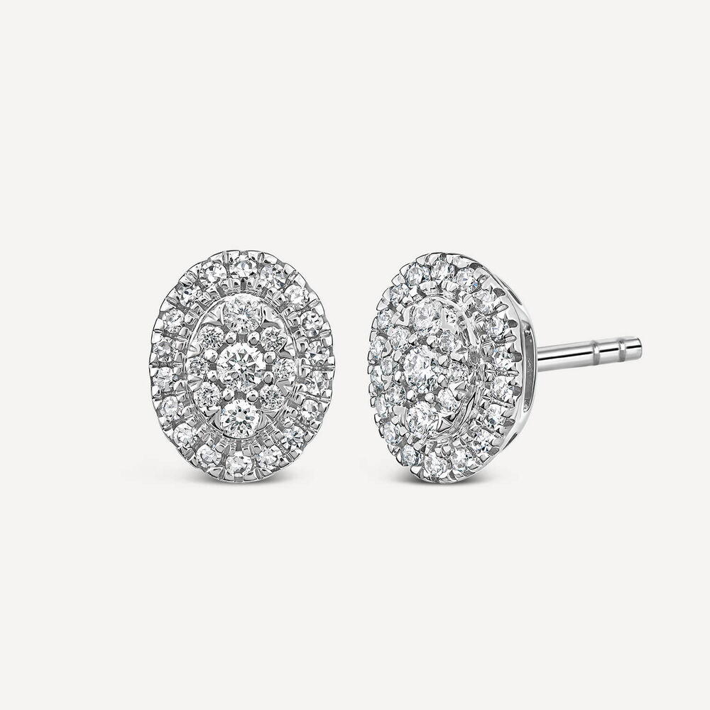 9ct White Gold 0.25ct Diamond Cluster Oval Stud Earrings
