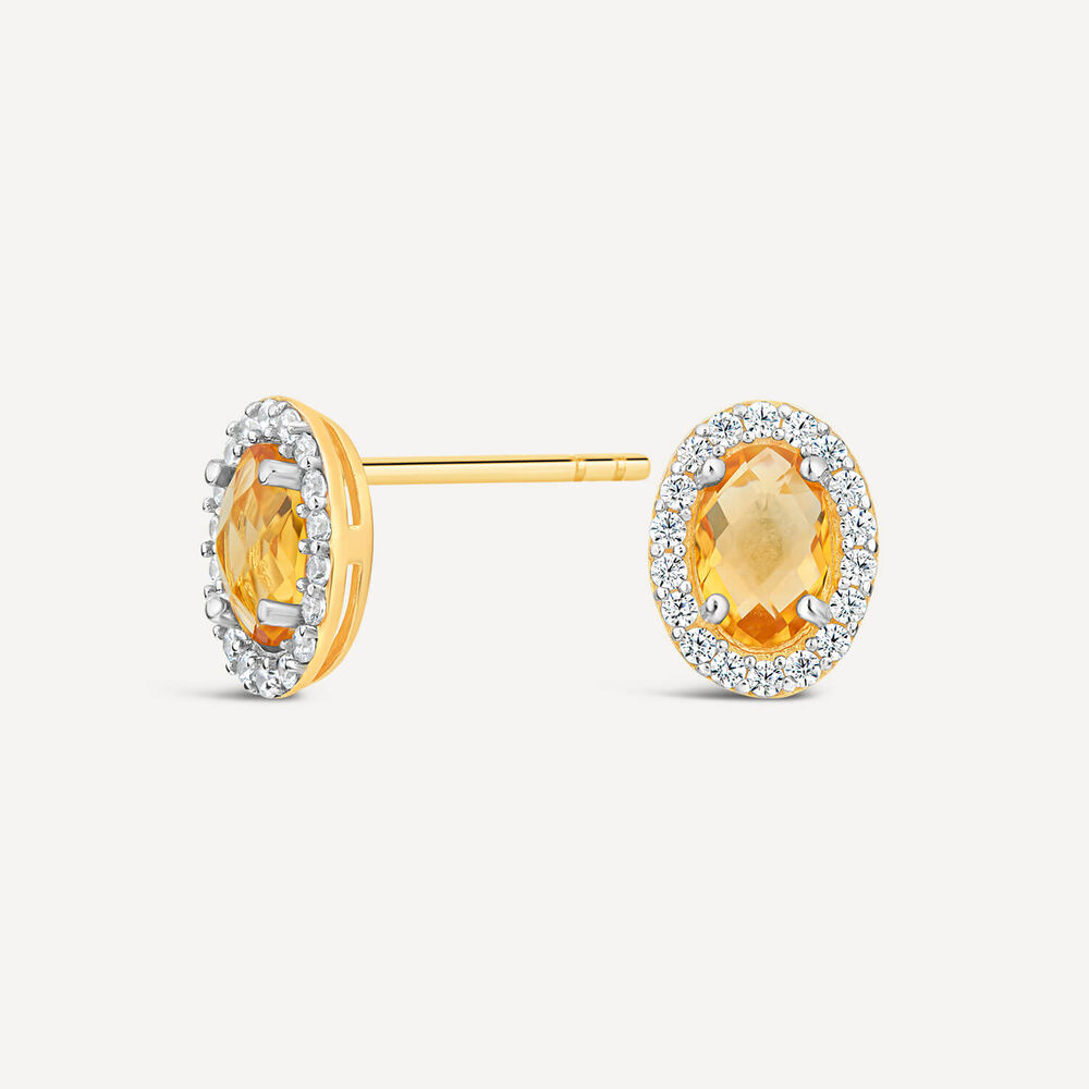9ct Yellow Gold Oval Citrine & Cubic Zirconia Stud Earrings