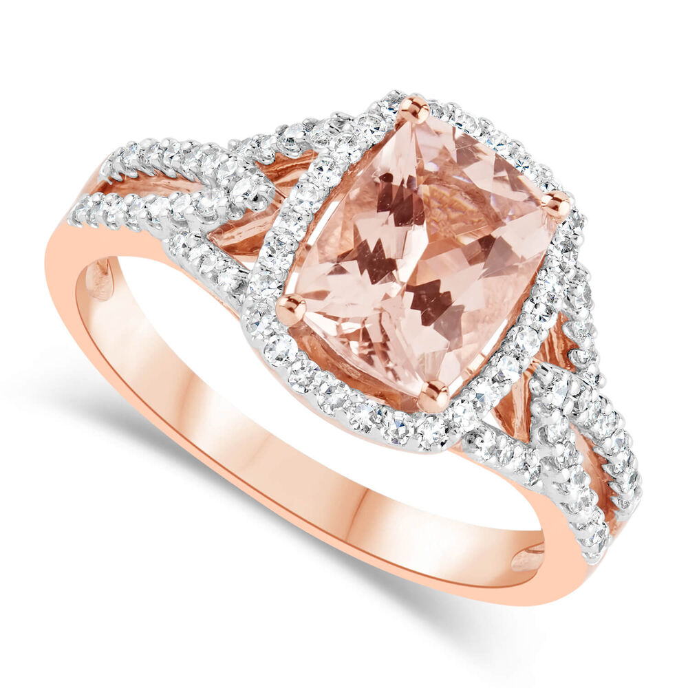 9ct Rose Gold 0.25ct Diamond Shoulders and Morganite Ring image number 0