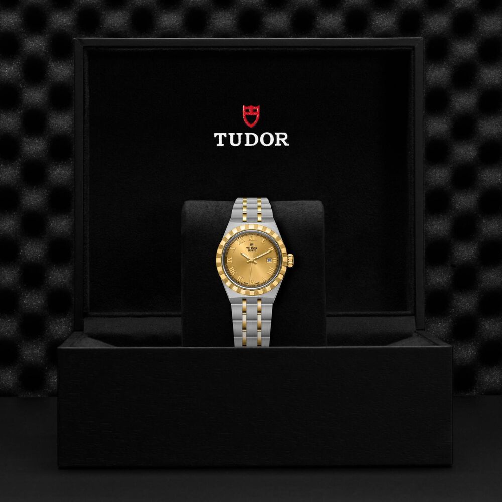 TUDOR Royal 28mm Gold Dial Roman Numerals Two Tone Steel Bracelet Watch