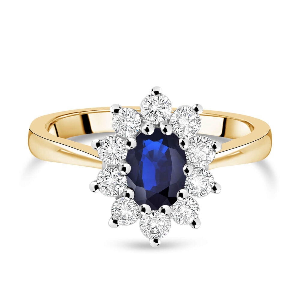 18ct gold sapphire and 0.60 carat diamond cluster ring image number 1