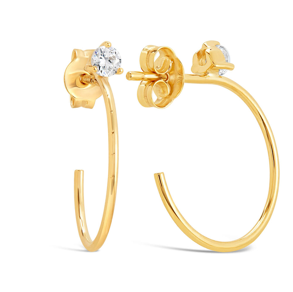 9ct Yellow Gold 15mm Half Hoop Cubic Zirconia Earrings image number 2