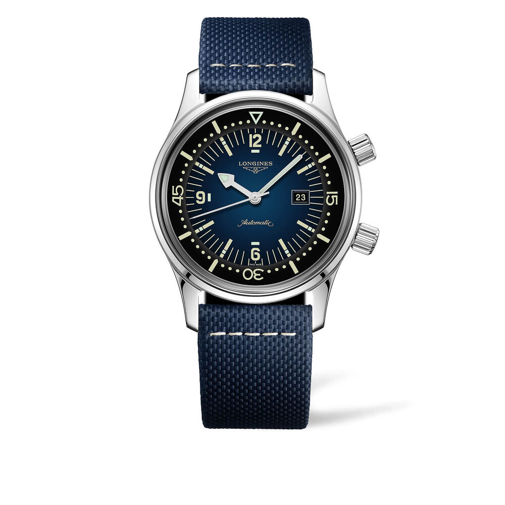 Longines Legend Diver 36mm Automatic Blue Dial Steel Case Blue Leather Strap Watch image number 0