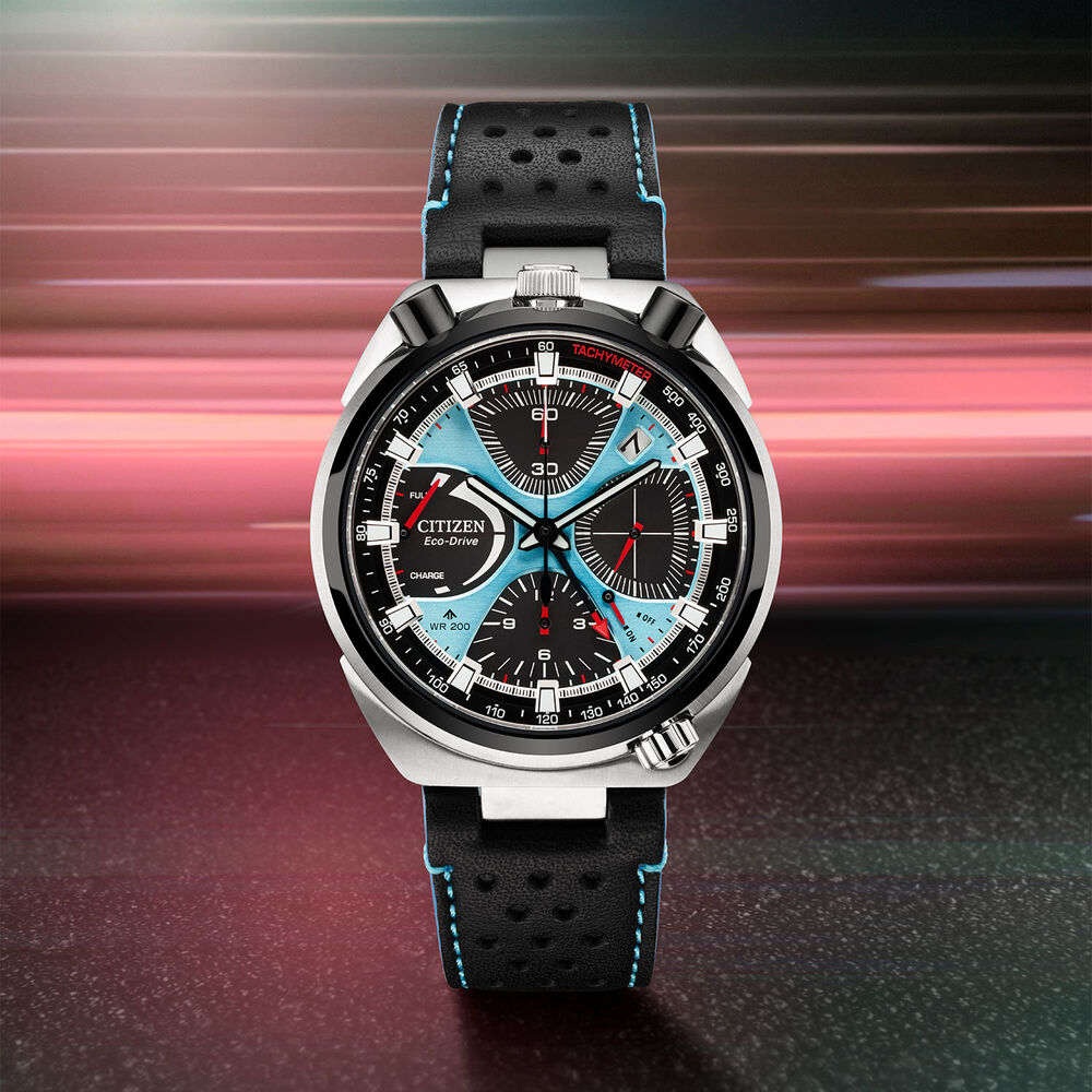 Citizen Promaster Bullhead Racing Chronograph 45mm Blue Dial Leather Strap Watch
