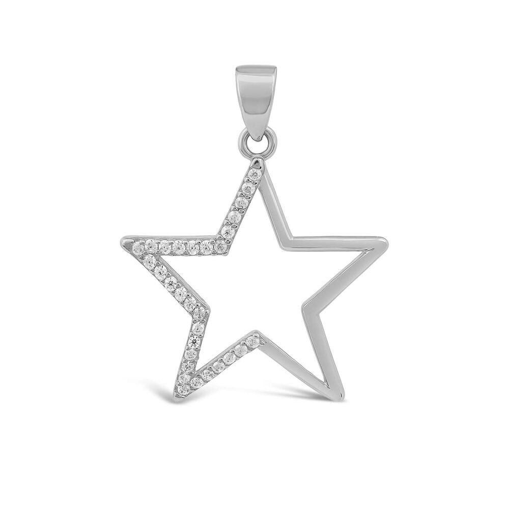 9ct White Gold Cubic Zirconia Set Star Pendant image number 0