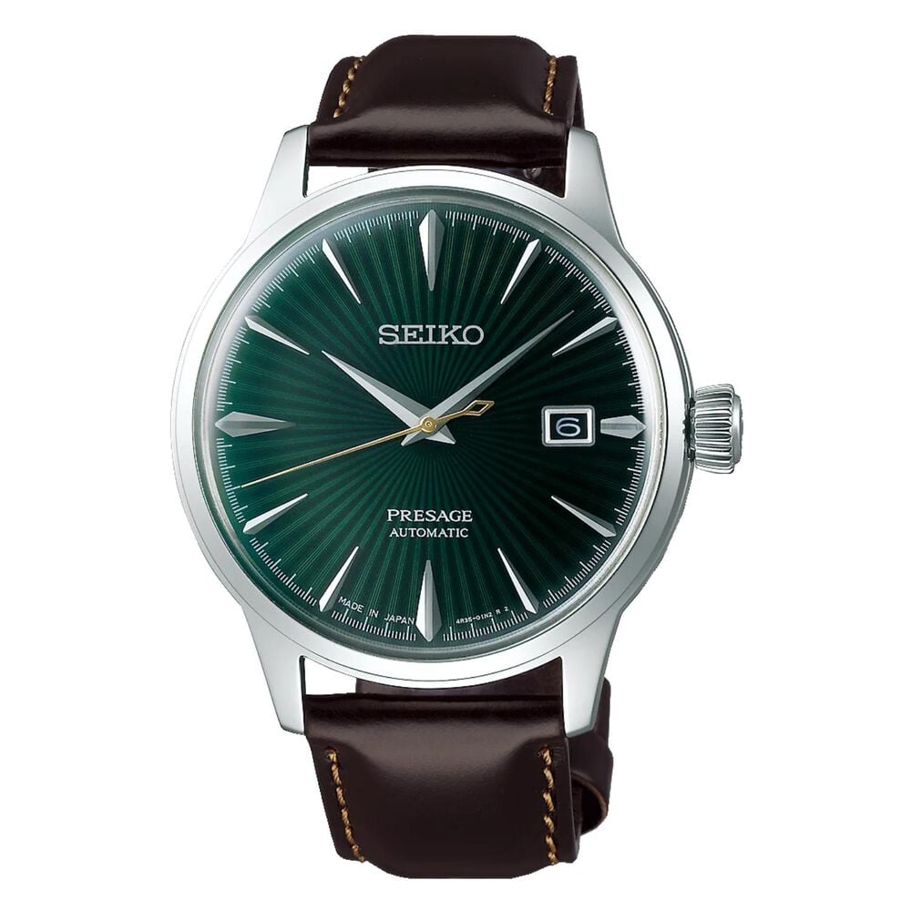 Seiko Presage Cocktail Time &lsquo;Mockingbird&rsquo; 40.5mm Green Dial Brown Leather Strap Watch