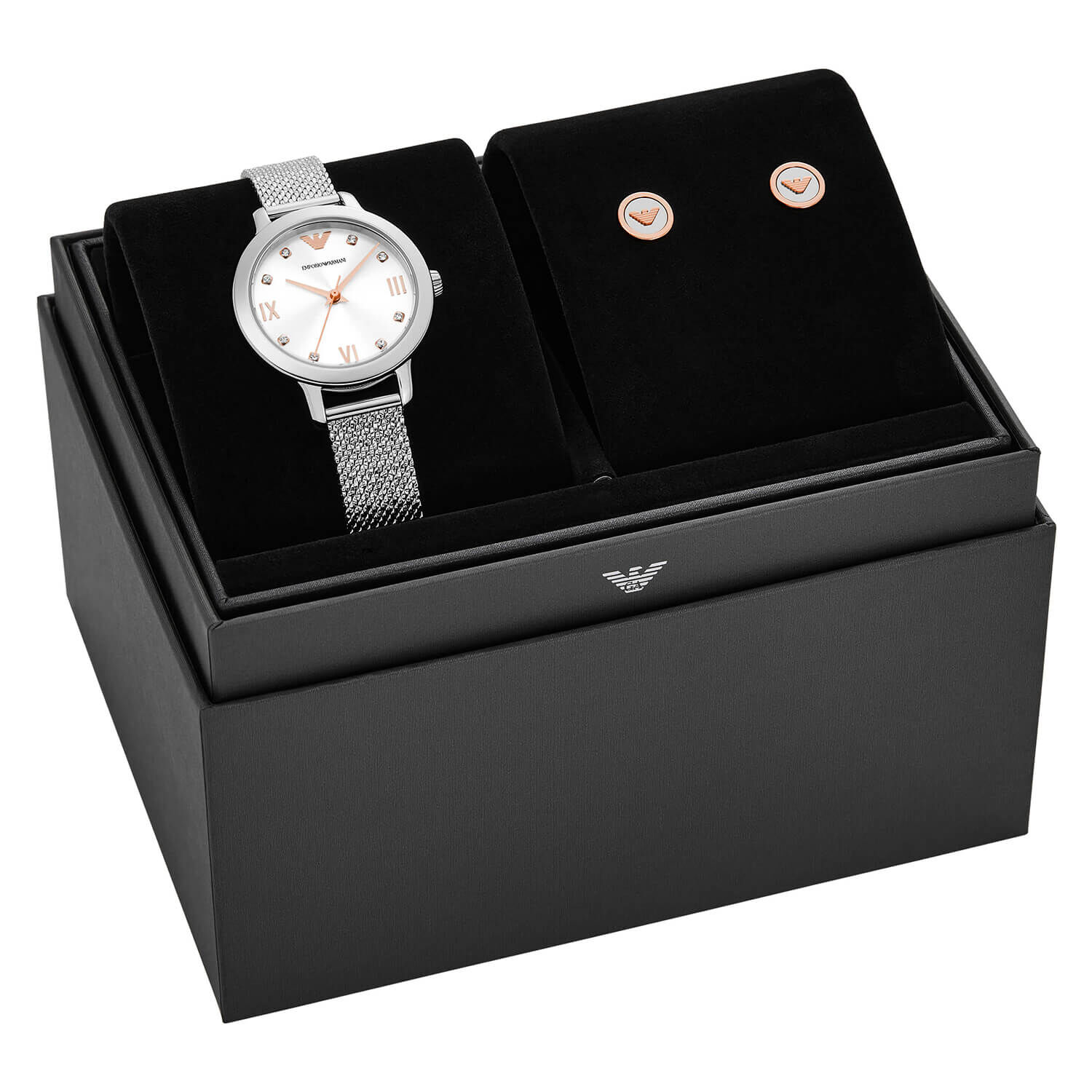 Emporio Armani 32mm Watch Rose Gold Stud Earrings Set