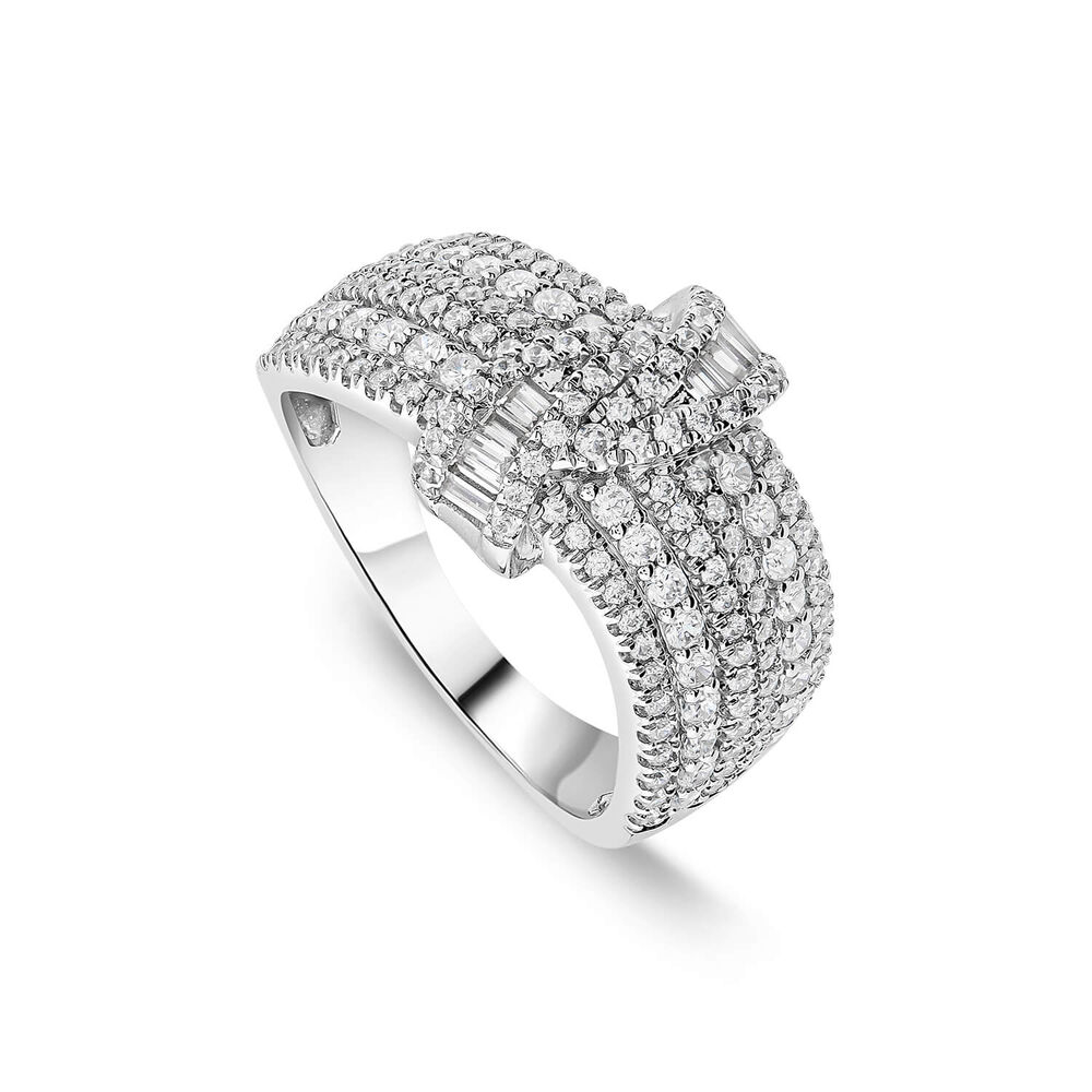Platinum 1.00ct Diamond Baguette Twisted Centre Cocktail Band Ring
