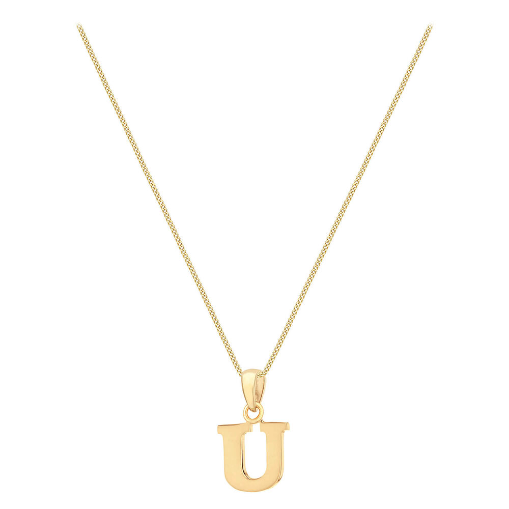 9ct Yellow Gold Plain Initial U Pendant (Special Order) (Chain Included) image number 1